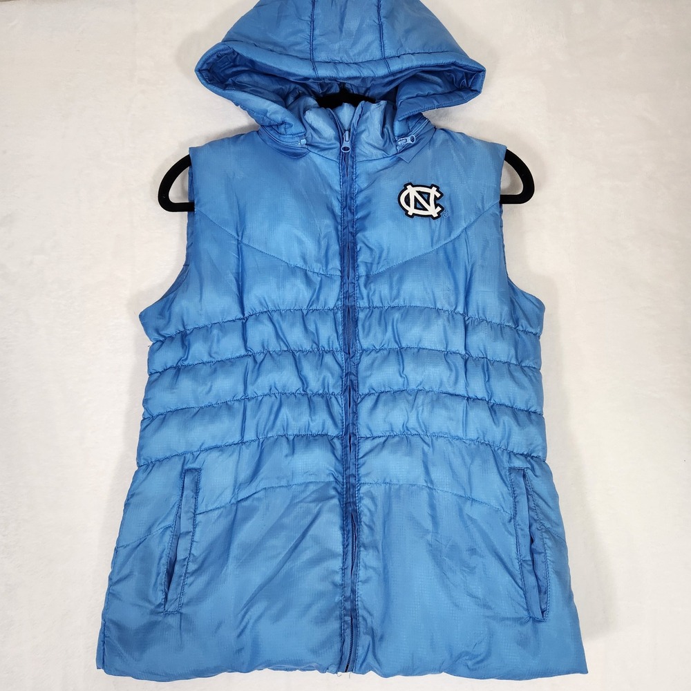 Colosseum UNC North Carolina Tar Heels Puffer Vest Blue Hooded Women Small